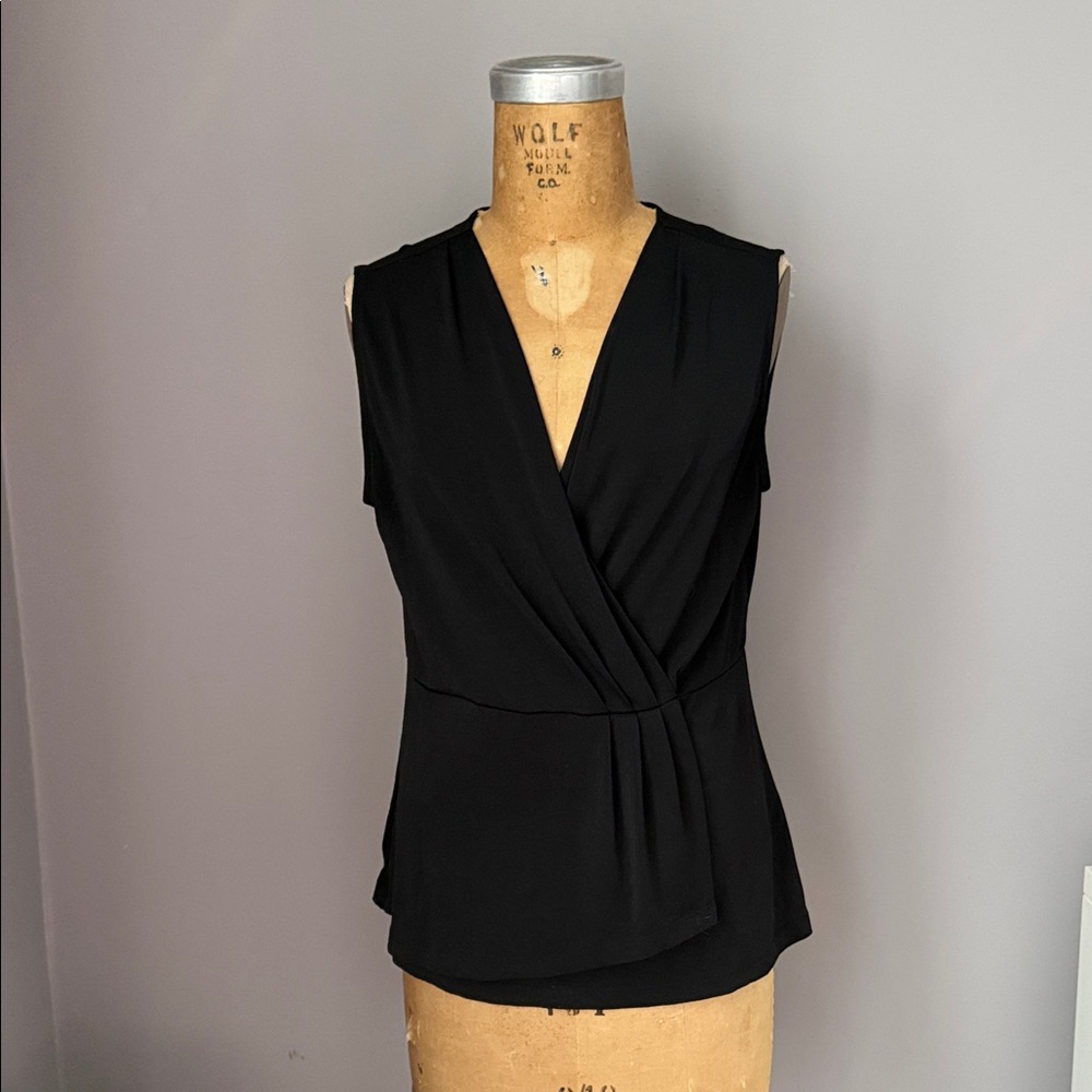 Banana Republic Black Sleeveless Faux Wrap Top